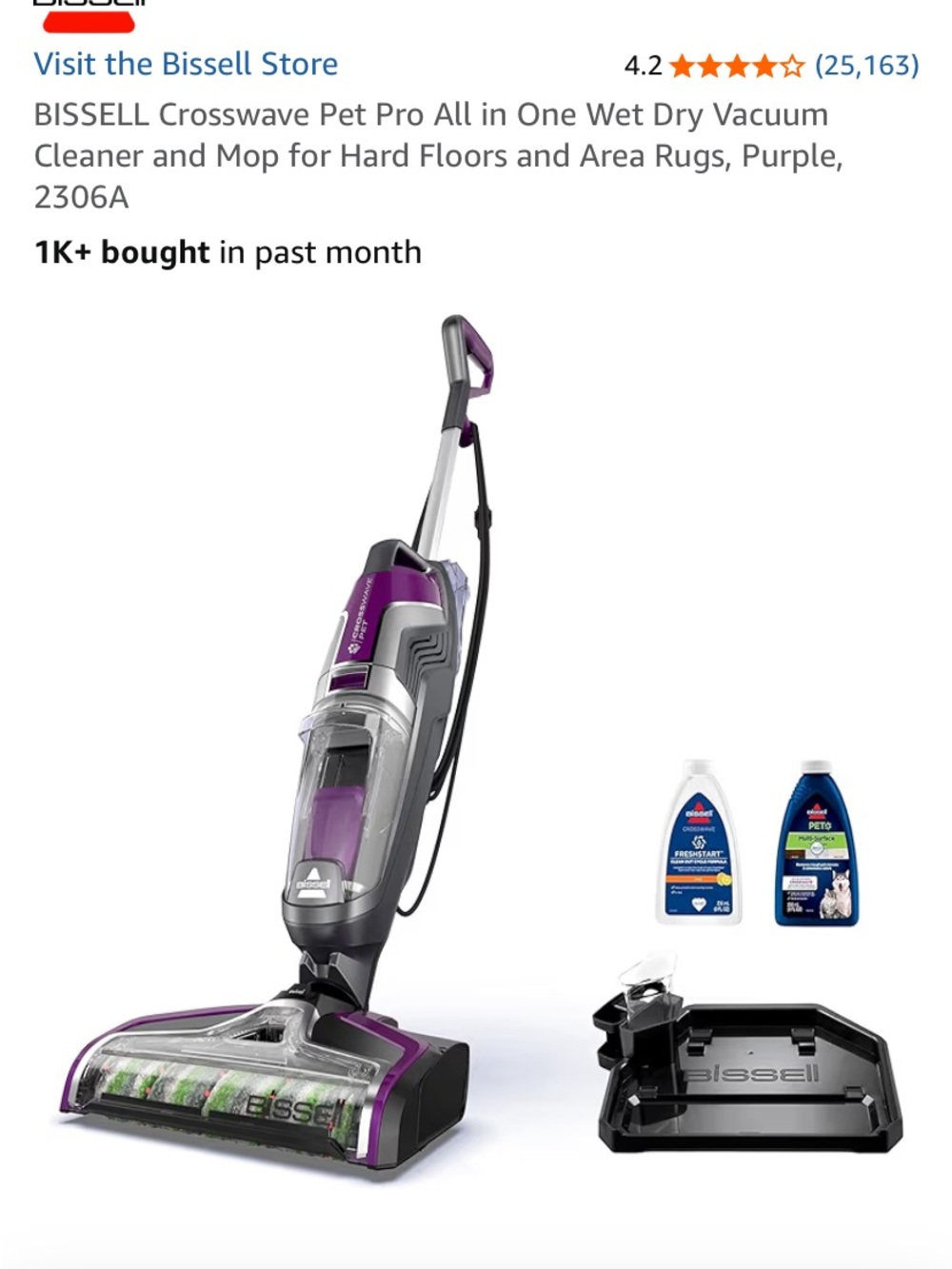 Bissell Upright Wet/Dry Vacuum and Mop Cleaner - Purple & Silver